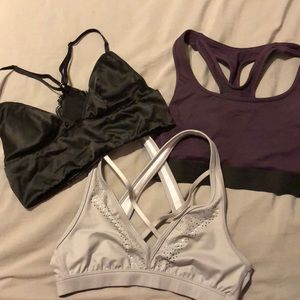 2 Sports bras and a bralette
